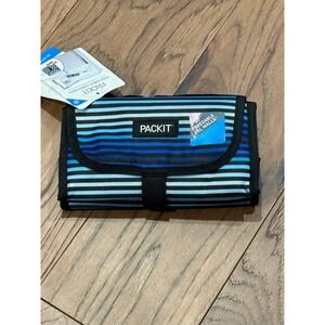 PackIt Freezable Lunch Bag Kids Blue Stripe Reusable Gel Walls Foldable New